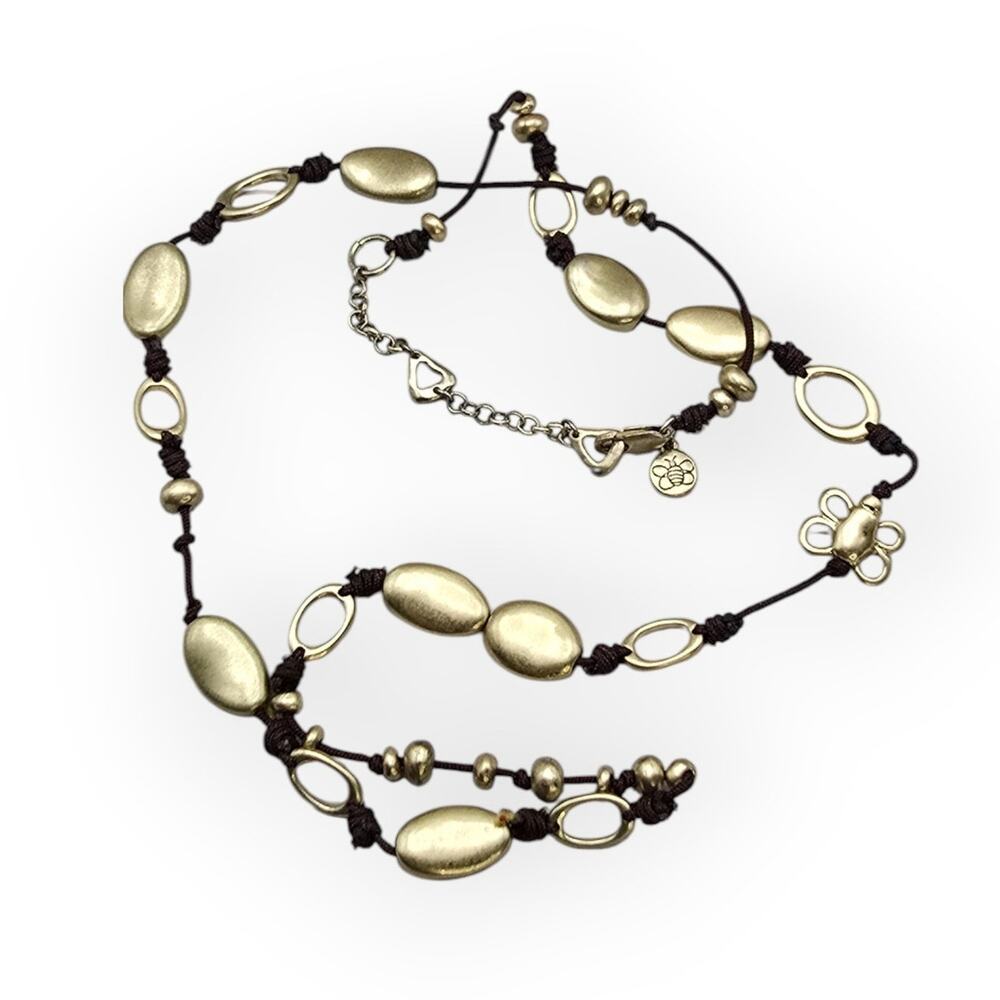 Bee and Flower Gold Tone Long Necklace Statement Beaded Jewelry 32”
